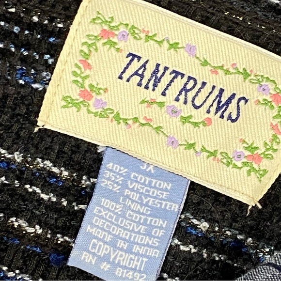 Vintage TANTRUMS Coat Women 3X Blue Patchwork Floral Beaded Viscose Art To Wear - Picture 2 of 9